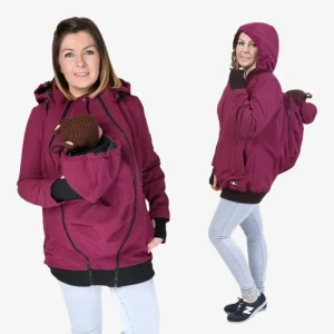 Fun2bemum 4-i-1 softshell bär- och graviditetsjacka även för ryggbärning - Plommonfärg