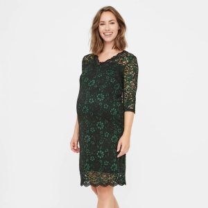 Mamalicious tvåfärgad spetsig mammaklänning - Grön/svart