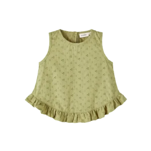 Lil' Atelier Topp med volanger och broderi - Hinna - Sage