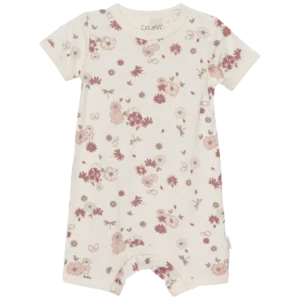 Celavi Heldräkt med korta ärmar och ben - Blommor - Rose Cloud